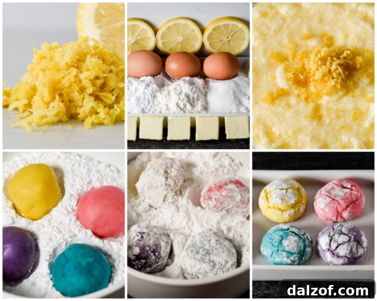 Step-by-step image showing how to make lemon crinkle cookies dough