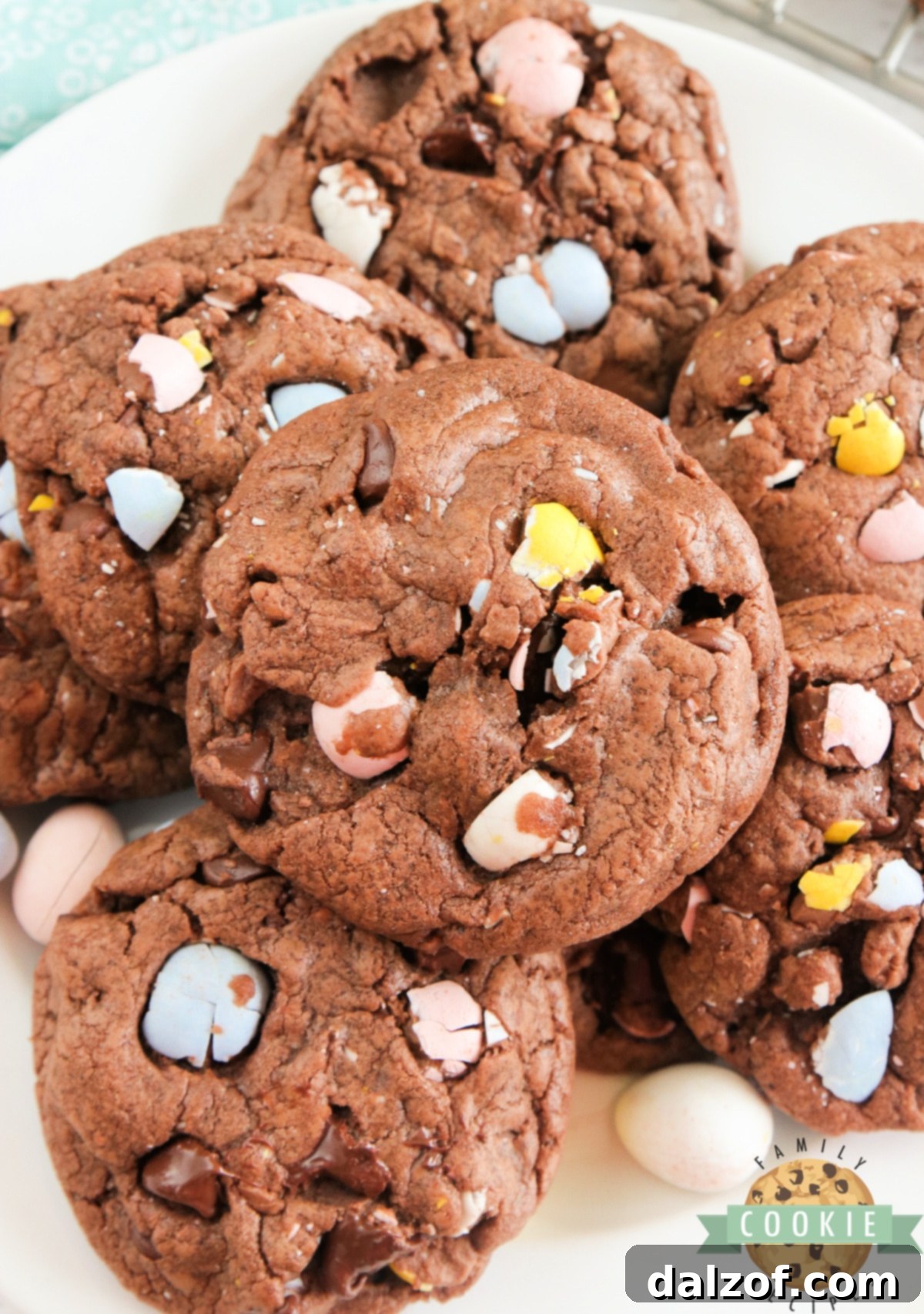 Cadbury Mini Egg Chocolate Cookies are soft, chewy and full of your favorite Easter candy! Delicious chocolate cookie recipe made with chocolate pudding mix, chocolate chips and crushed Cadbury Mini Eggs.