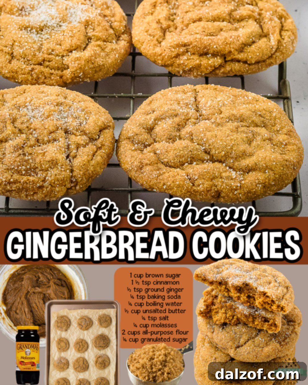 Chewy Gingerbread Cookies made with brown sugar, molasses, butter & a warm blend of cinnamon and ginger! Delightful, soft gingerbread cookies perfect for the holidays!