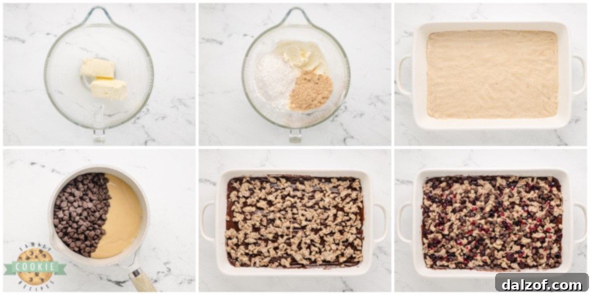 Step by step instructions on how to make Chocolate Raspberry Shortbread Cookie Bars.