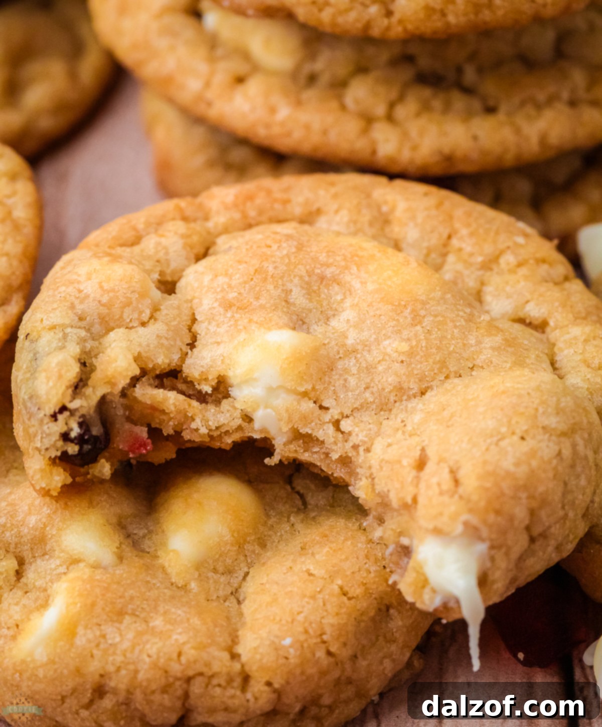 Cranberry White Chocolate Cookie with a bite taken out