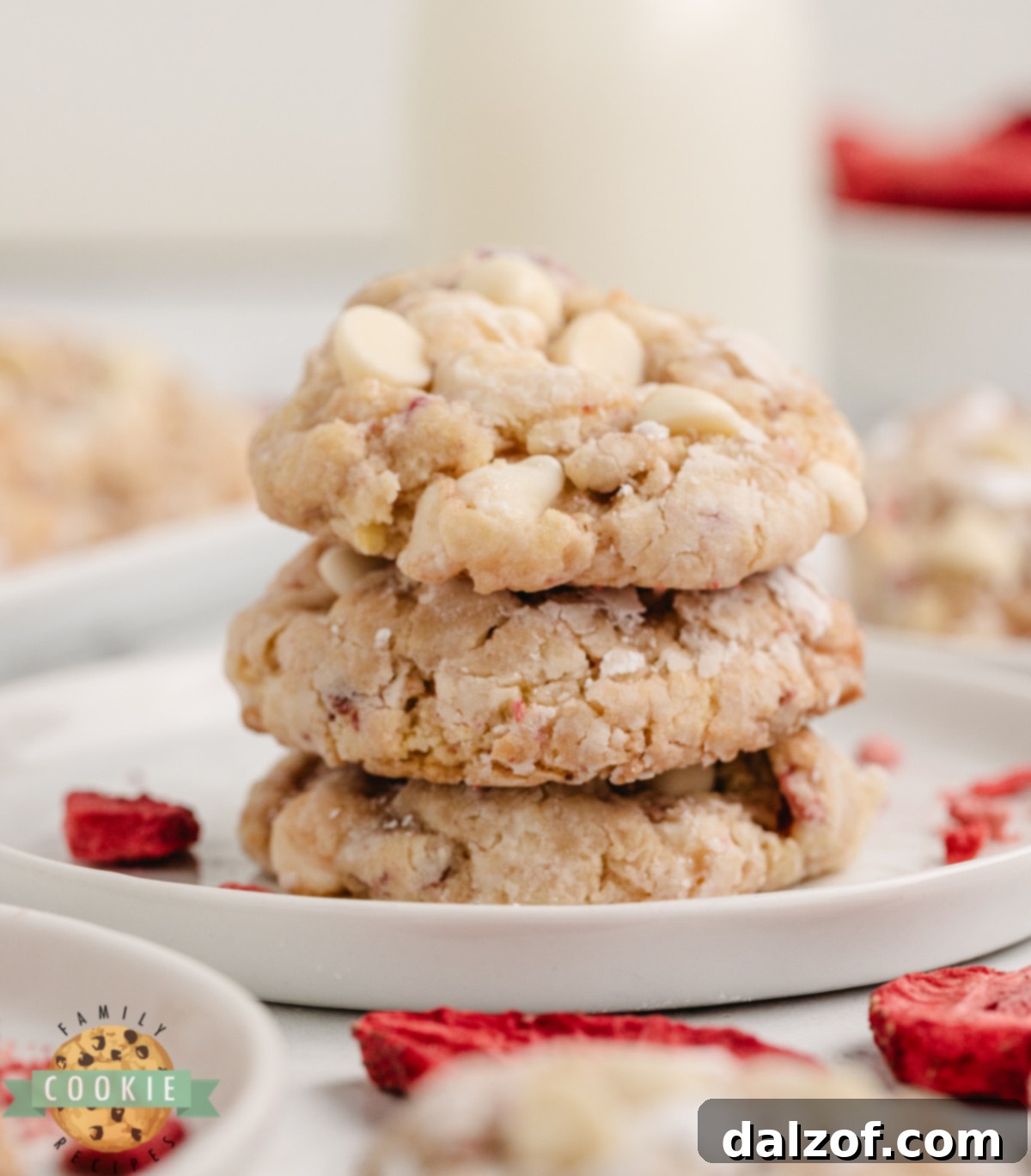 Delicious Strawberries and cream cake mix cookies with white chocolate and strawberry jam.