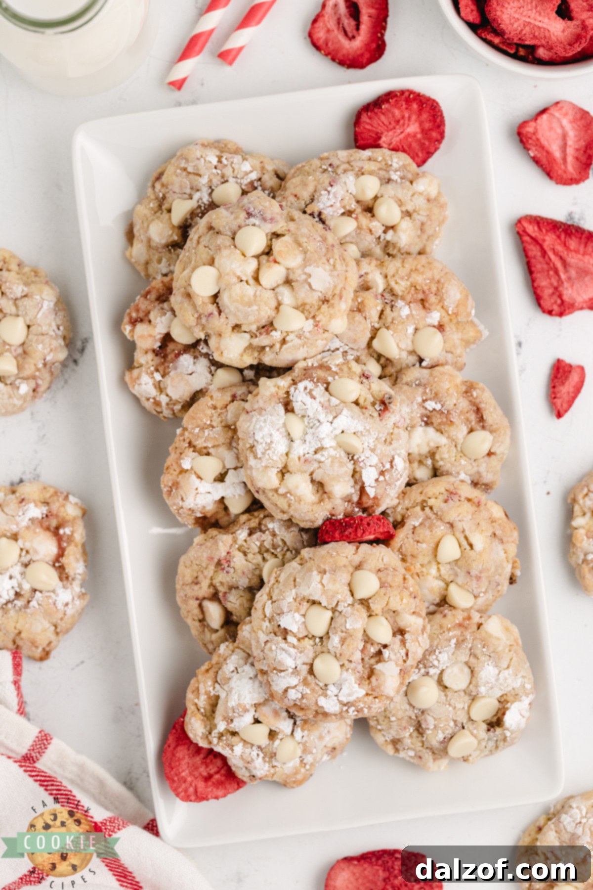 Strawberries and cream cake mix cookies served on a dessert plate, ready to eat.