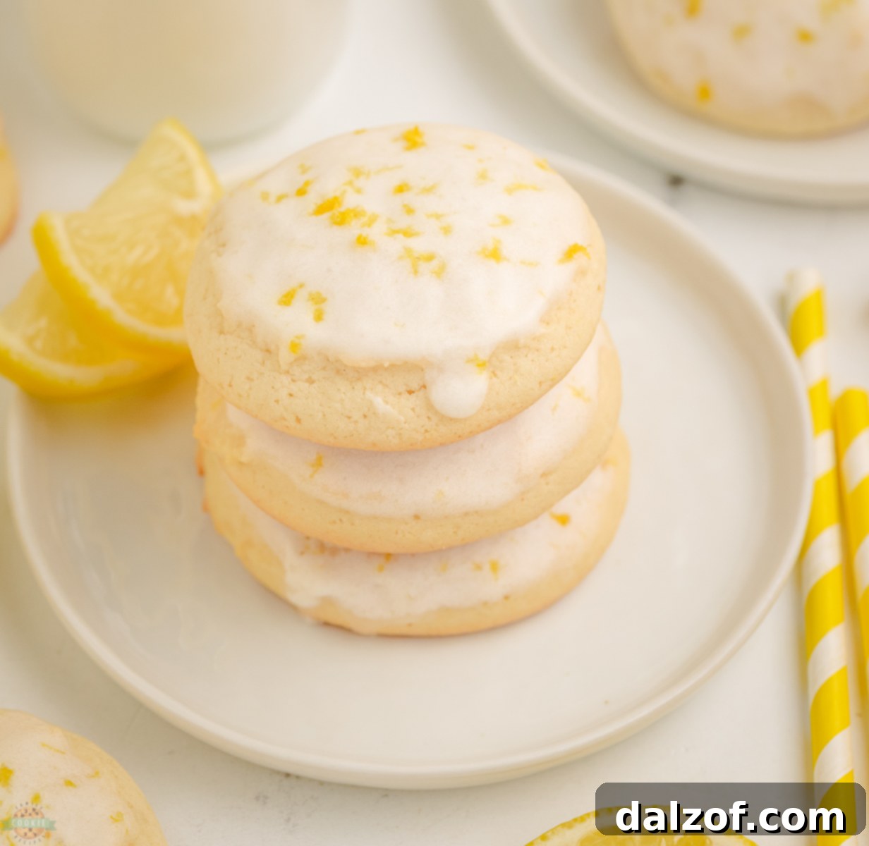 Stack of delicious buttermilk lemon cookies on a plate