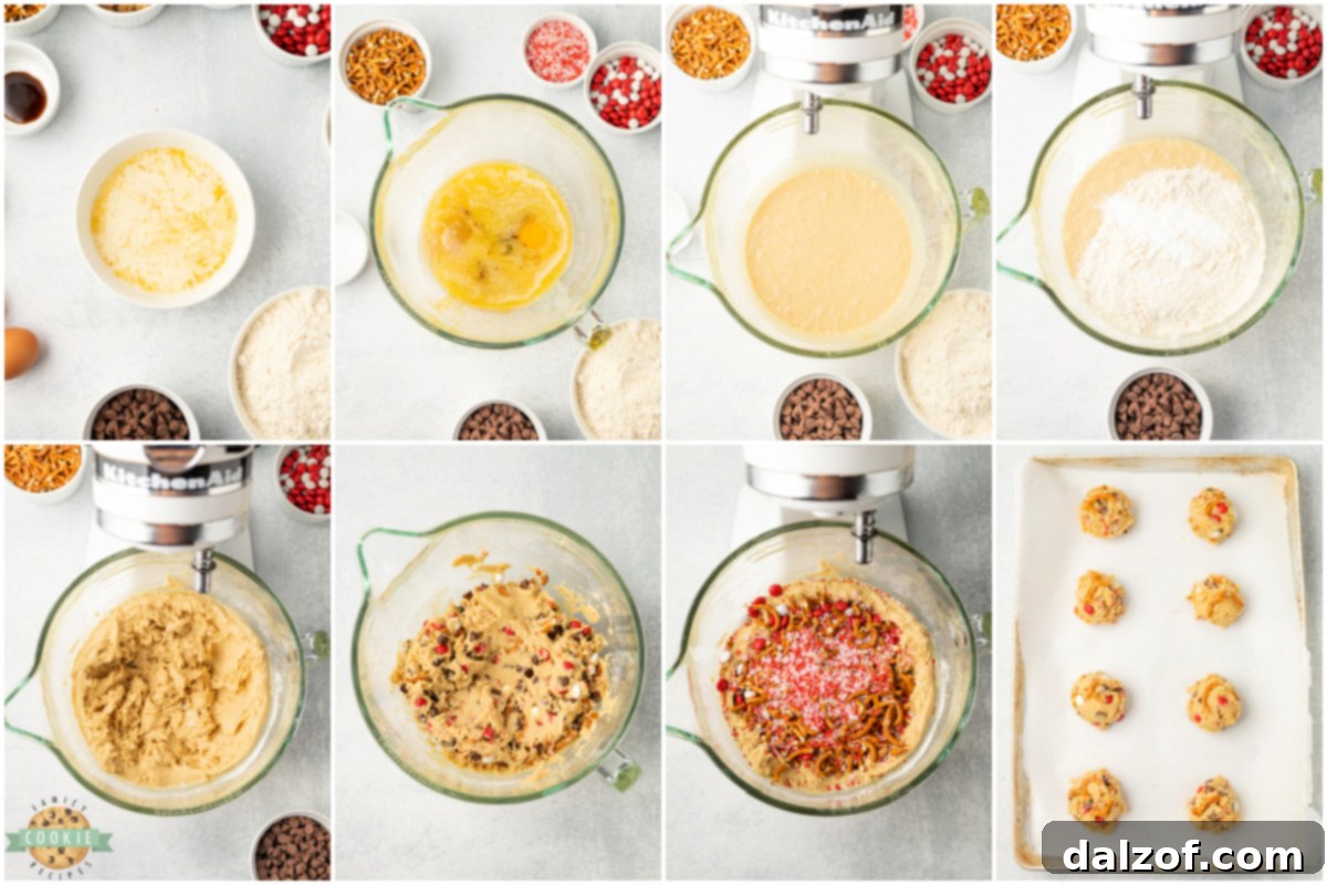 Step by step instructions on how to make Valentine's Kitchen Sink Cookies recipe.