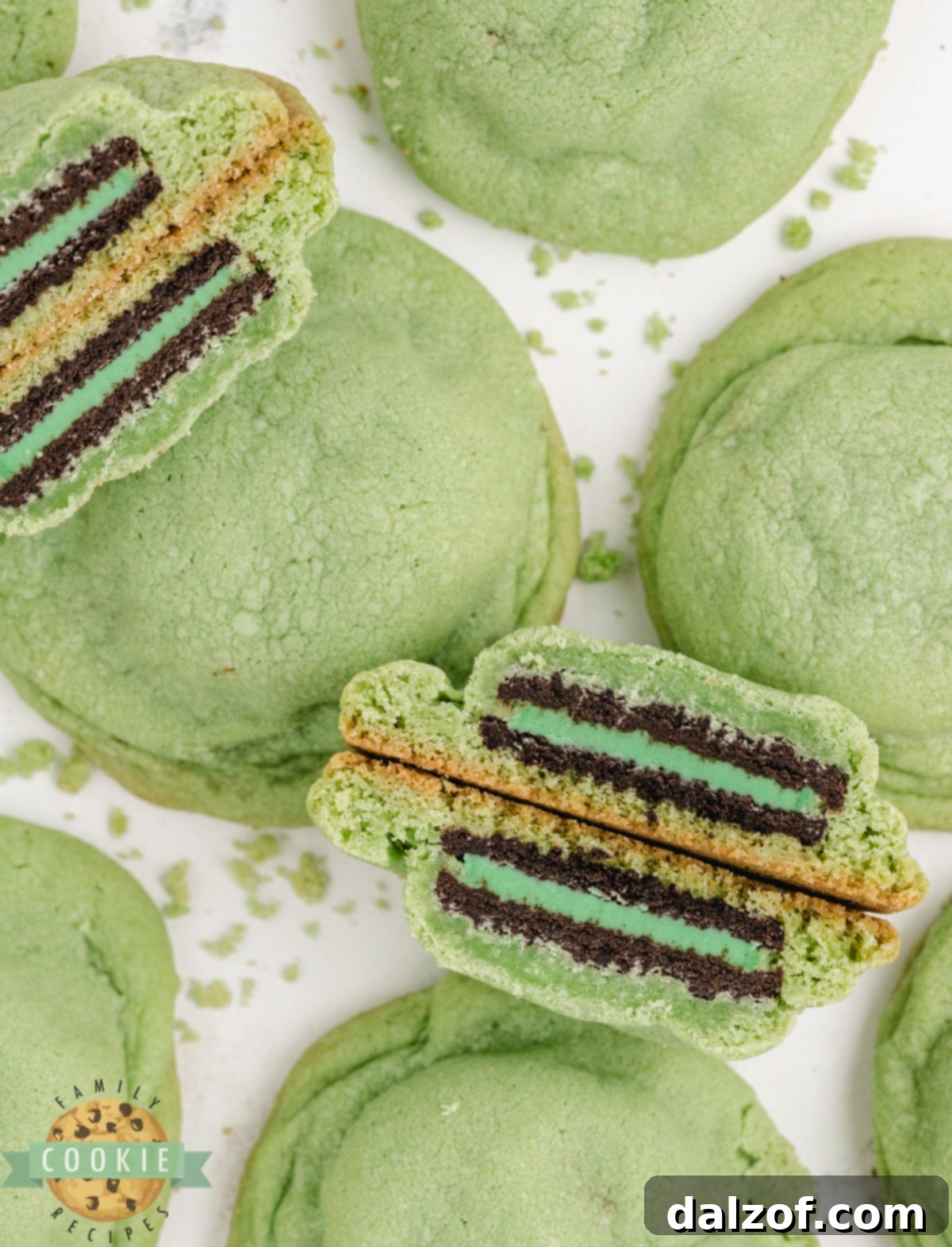 Soft Mint Oreo stuffed cookies with a whole Oreo baked inside.