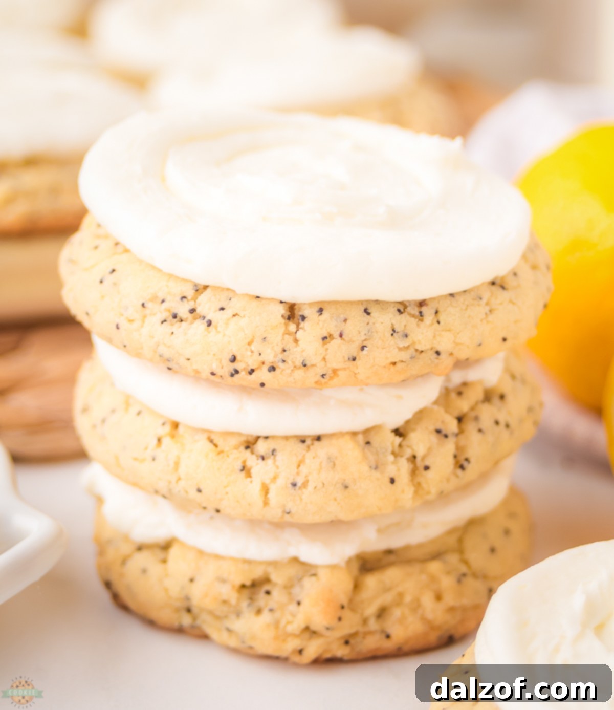 Frosted Lemon Poppy Seed Delights 2 Stacked Frosted Lemon Poppy Seed Cookies