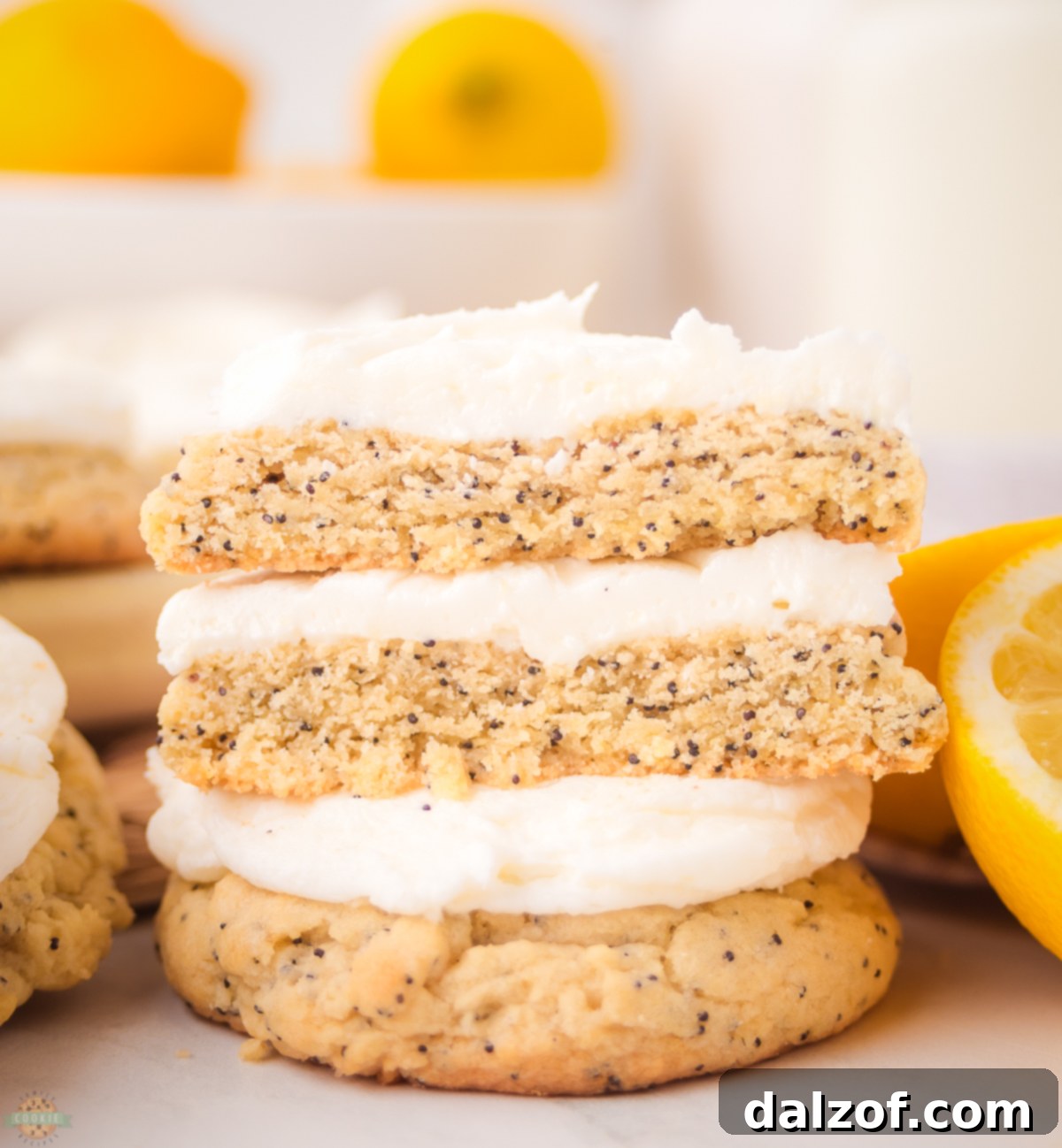 Frosted Lemon Poppy Seed Delights 5 Frosted Lemon Poppy Seed Cookies Cut in Half