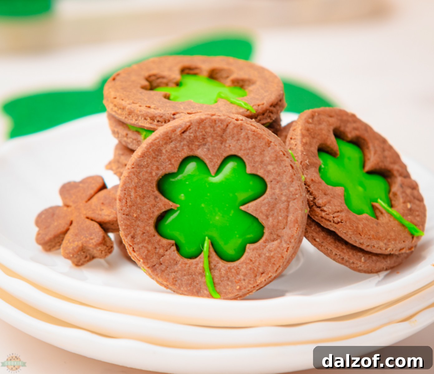 Plate of Shamrock Linzer Cookies