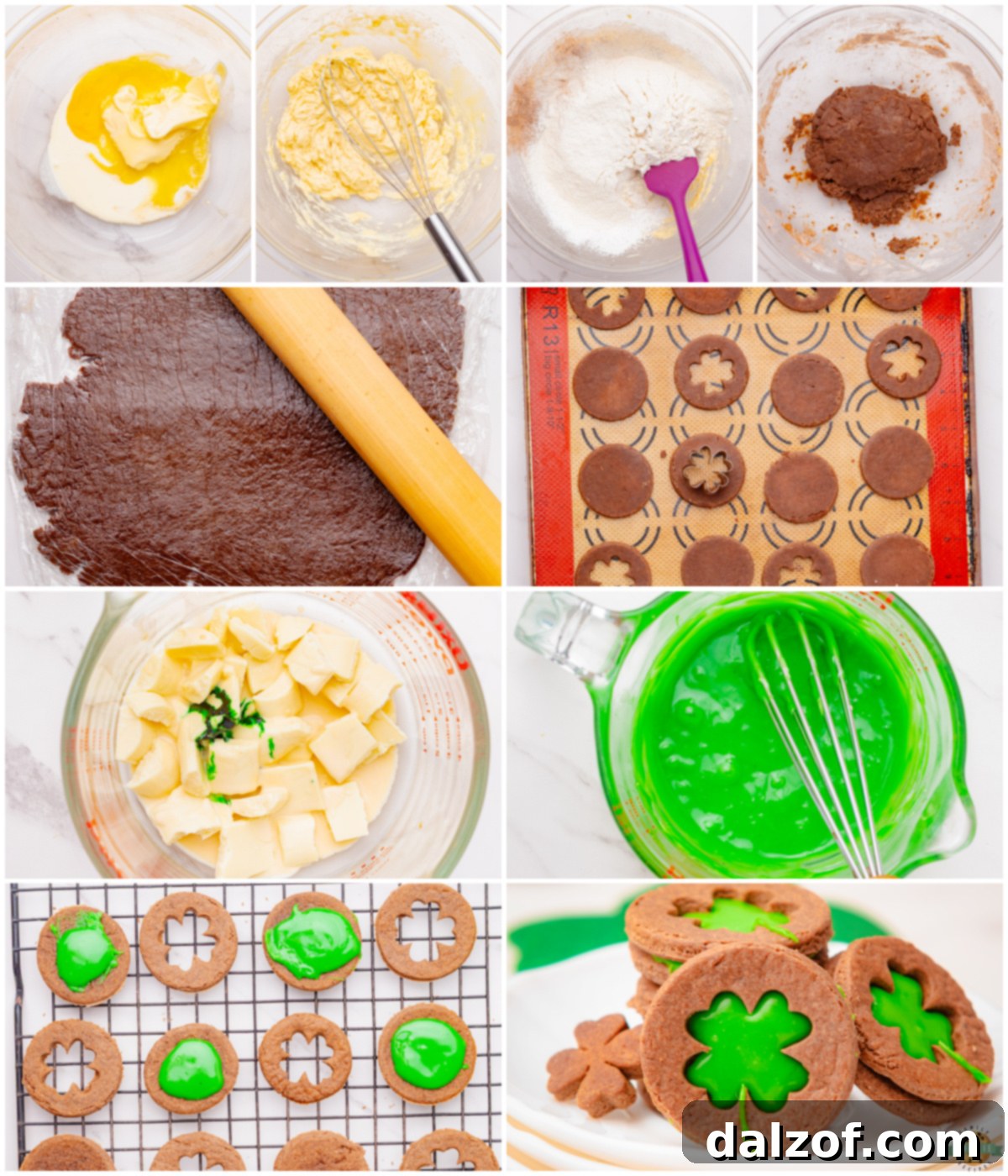 How to Make Chocolate Linzer Cookies with Shamrock Cutouts