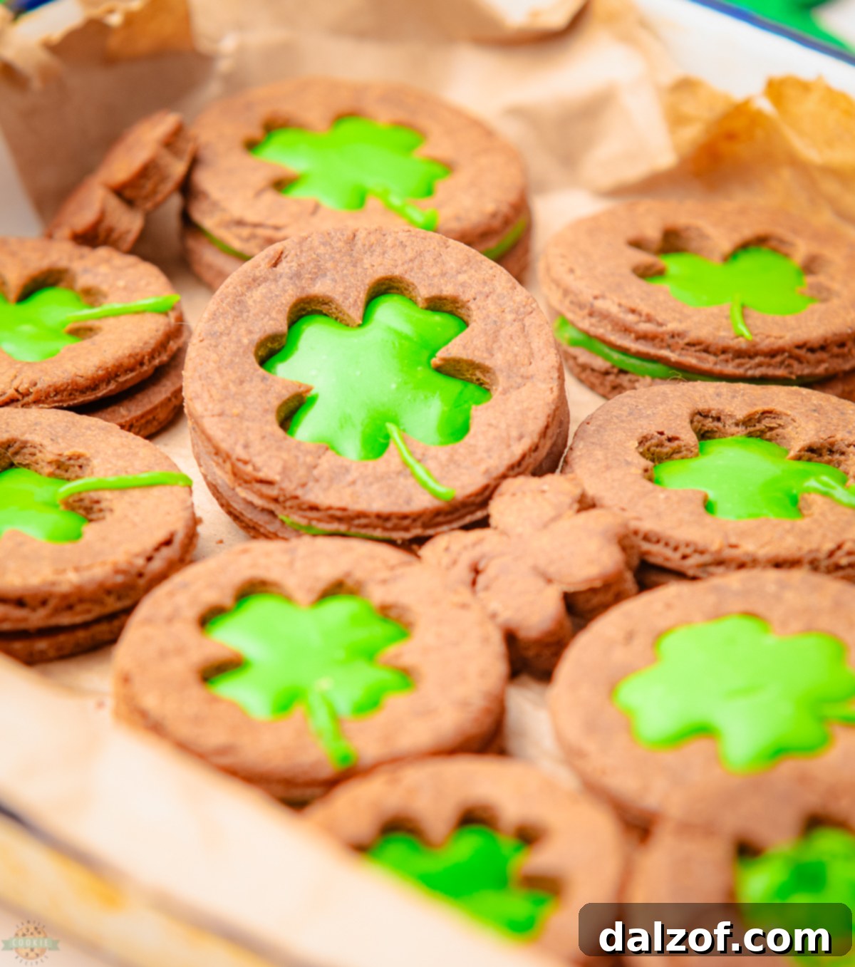 Shamrock Linzer Cookies on a Tray