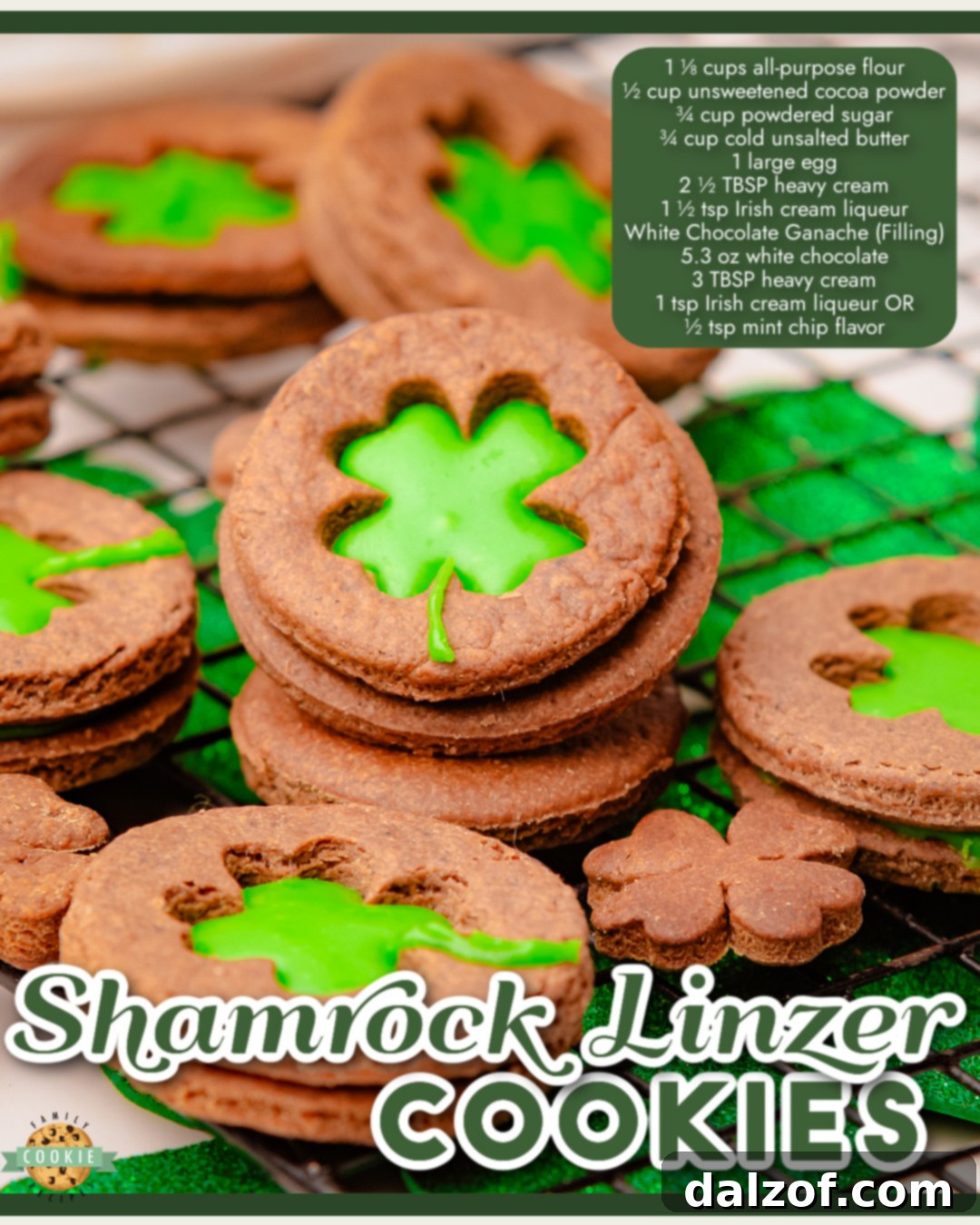 Shamrock Chocolate Linzer Cookies