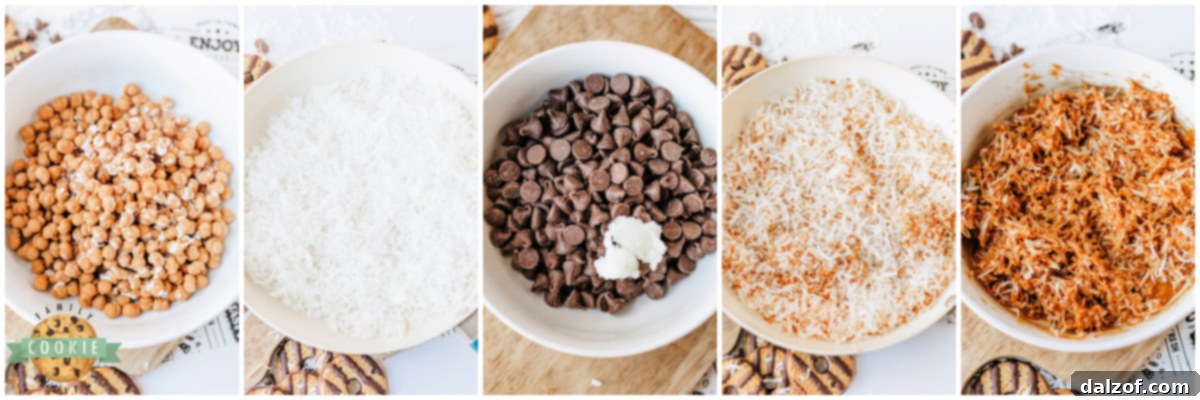 Step by step instructions on how to make No-Bake Samoas Cookies.