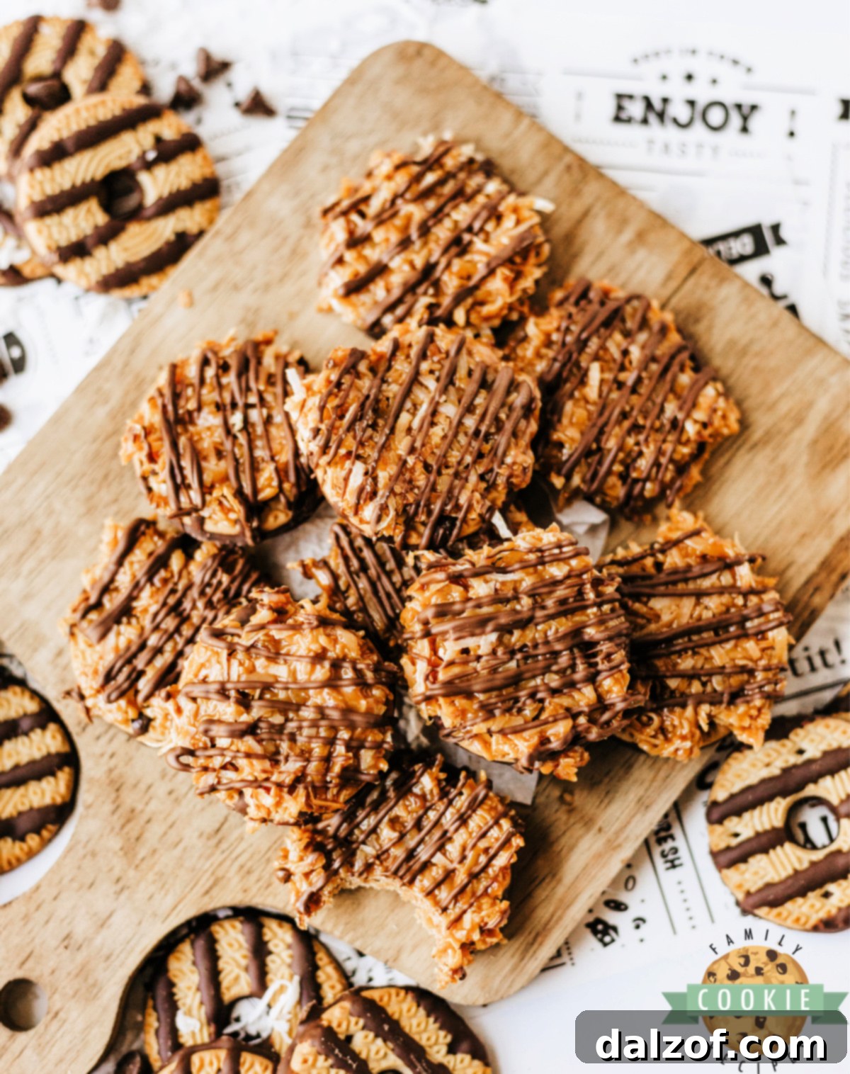 Batch of easy no-bake Samoas cookies.