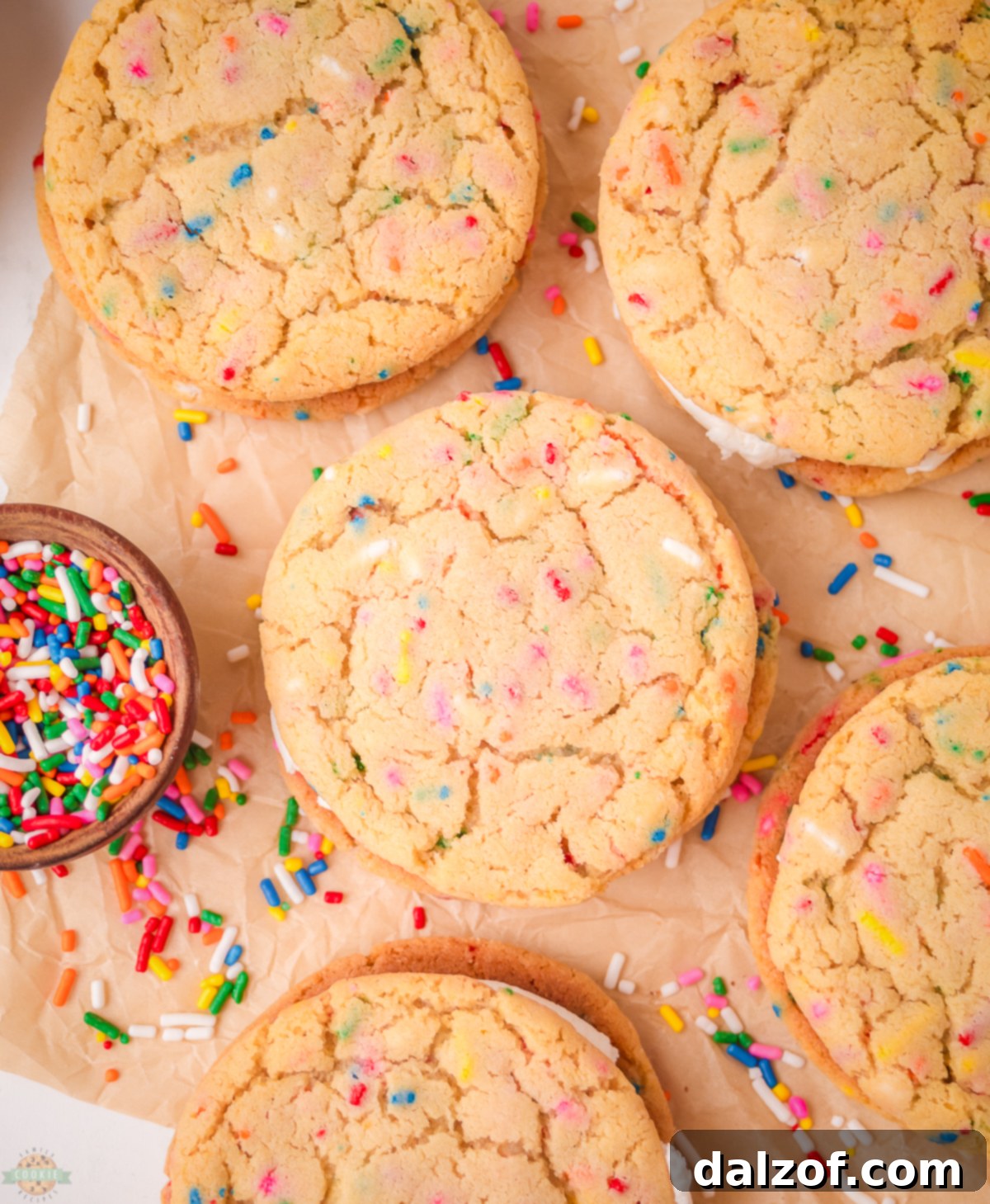 Close-up of Funfetti Sprinkle Cookie Sandwiches