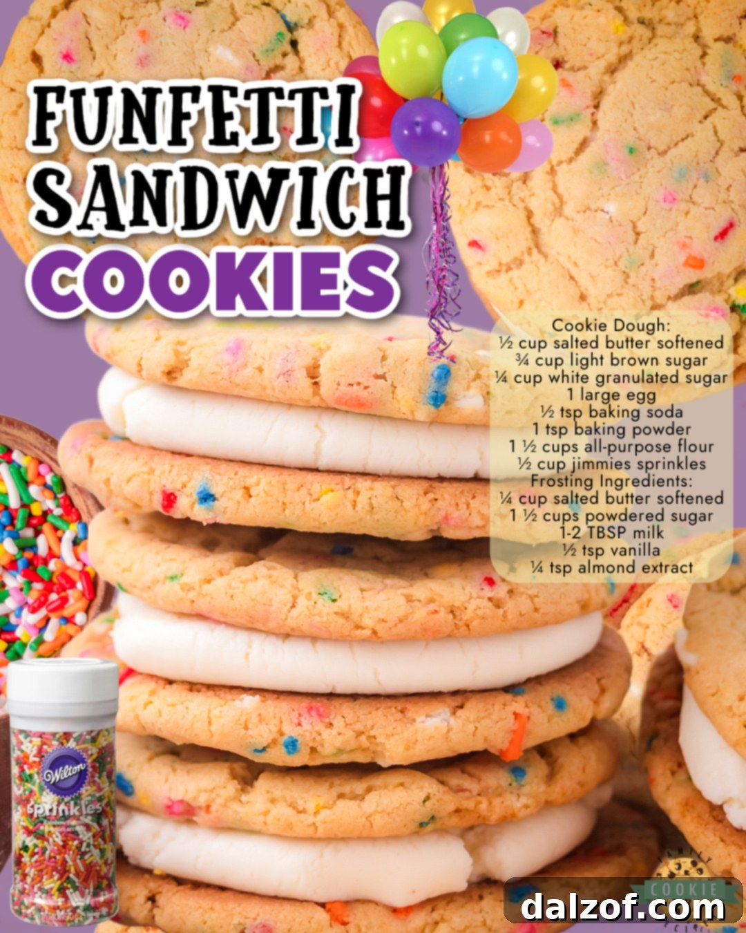 Funfetti Sandwich Cookies: buttery cookie dough baked with sprinkles, then sandwiched with a luscious vanilla buttercream!