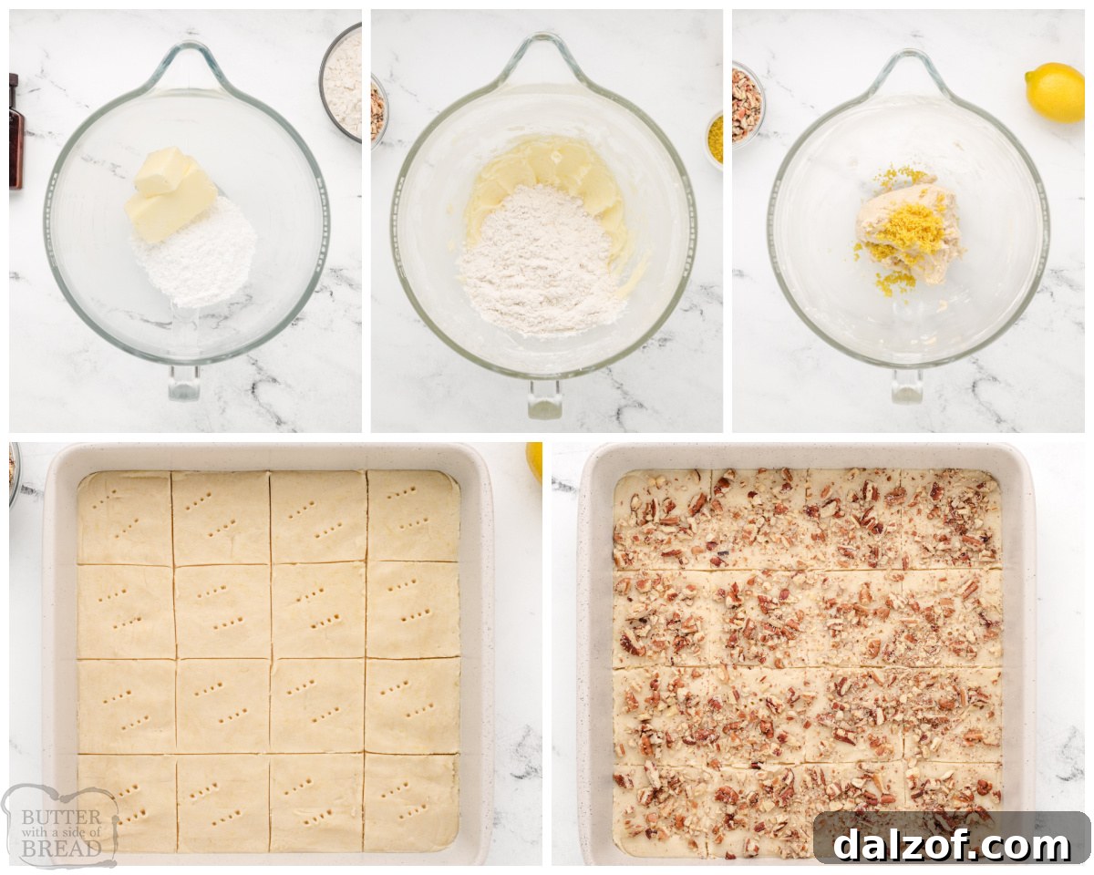 making lemon pecan shortbread bars