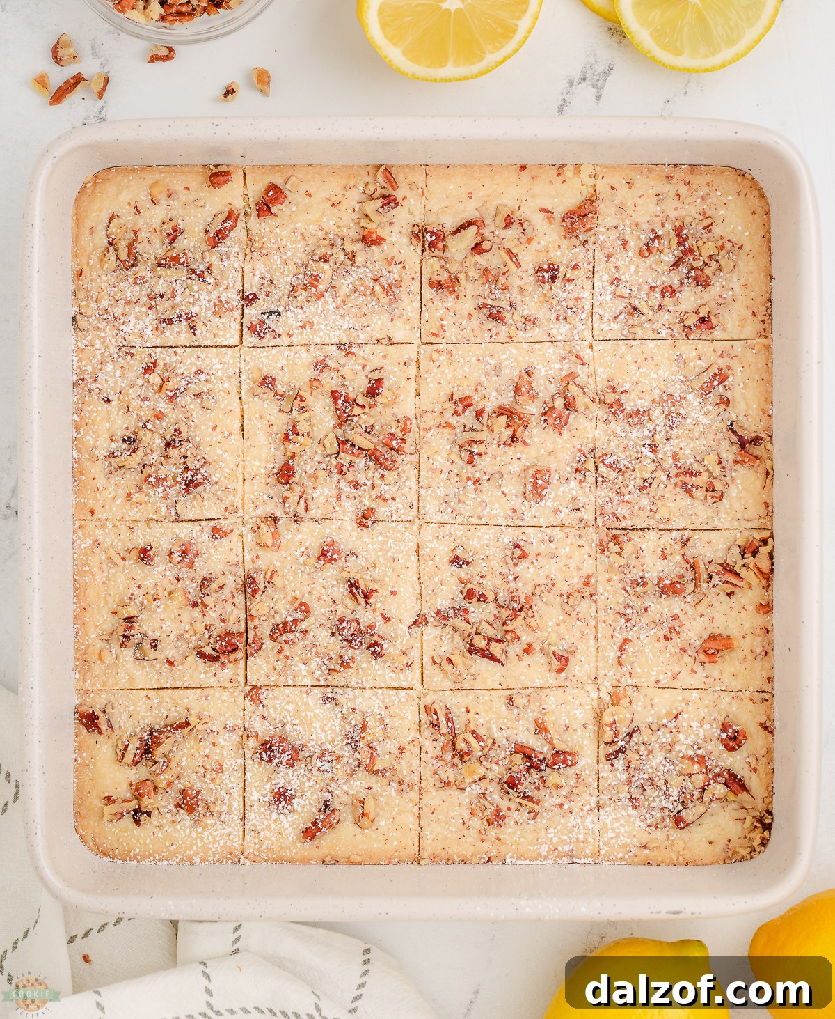 pan of baked lemon shortbread bars