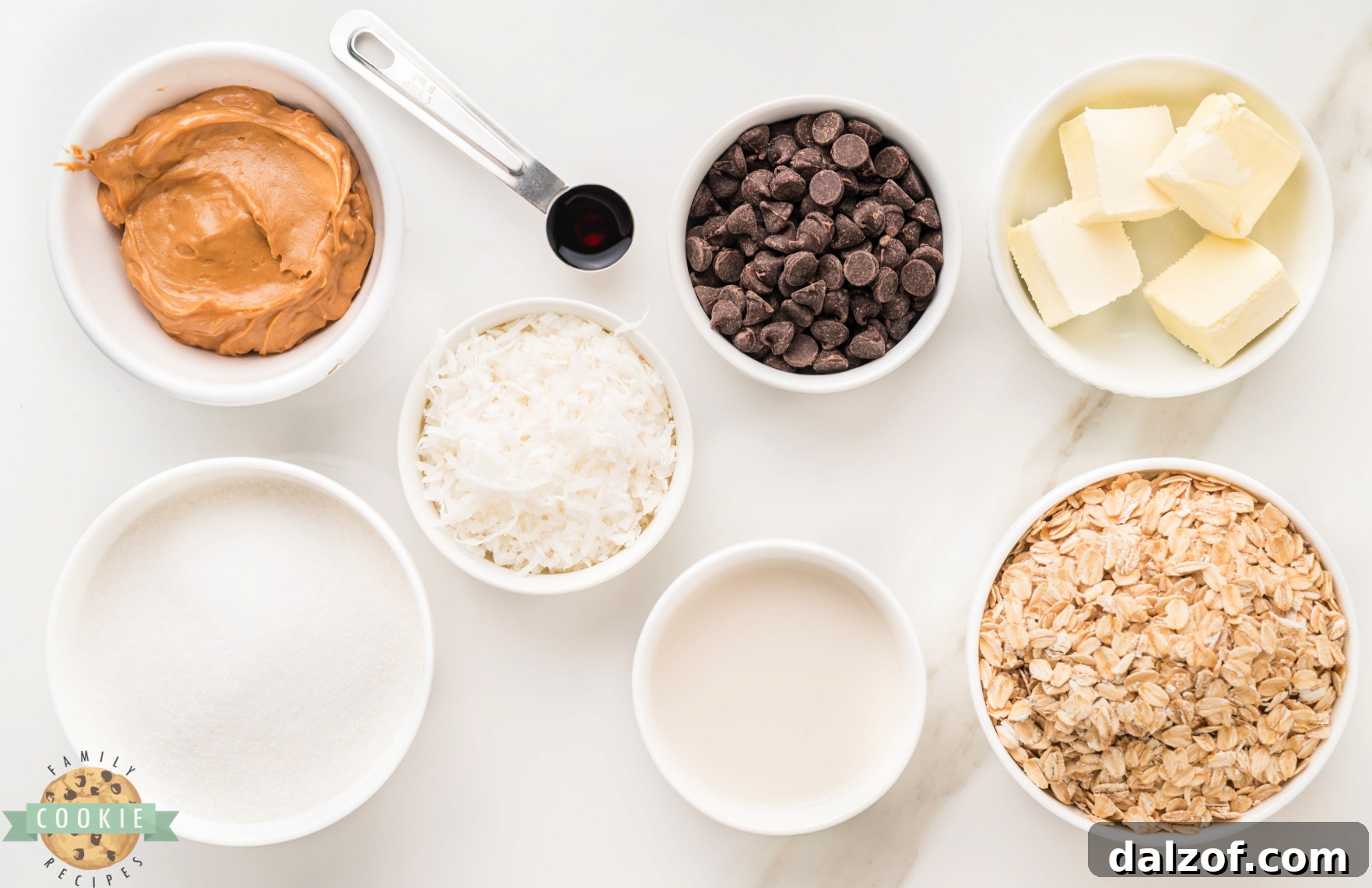 Ingredients in Coconut No Bake Cookies recipe.