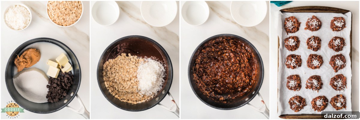 Step by step instructions on how to make Coconut No Bake Cookies.