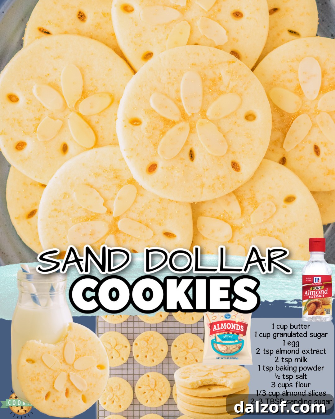 These sand dollar cookies look like tiny edible seashells—soft, delicate, and almost too pretty to eat. Made with a buttery almond sugar cookie base, they bring a subtle coastal vibe and a sweet, nostalgic flavor in every bite.