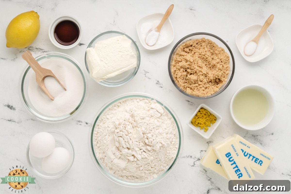 Ingredients in Lemon Cheesecake Cookies recipe.
