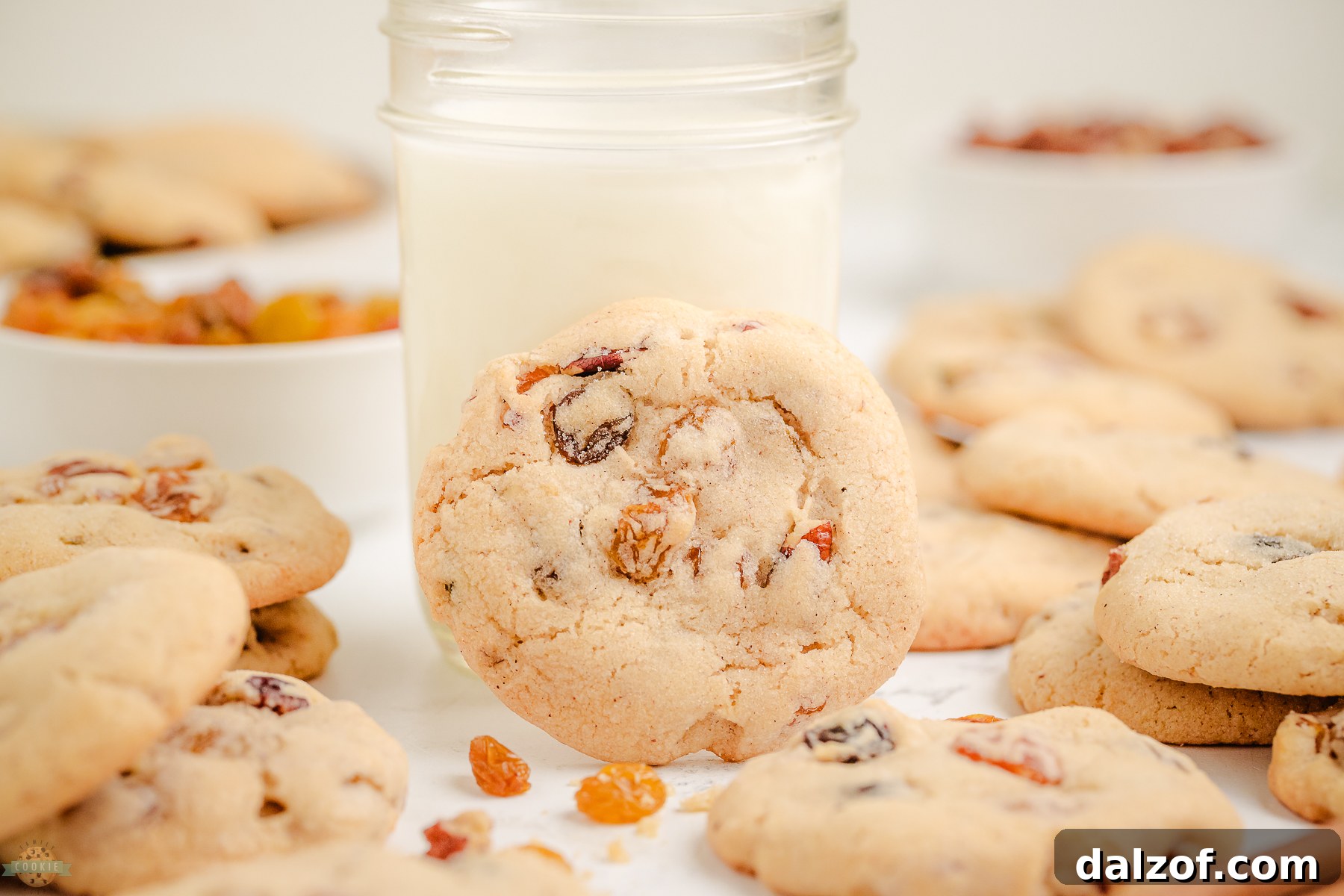 spiced Golden Raisin cookie with a glass of milk