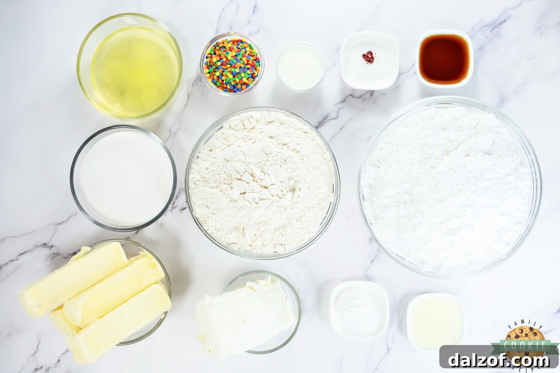 Ingredients in Crumbl Confetti Cake Cookies.