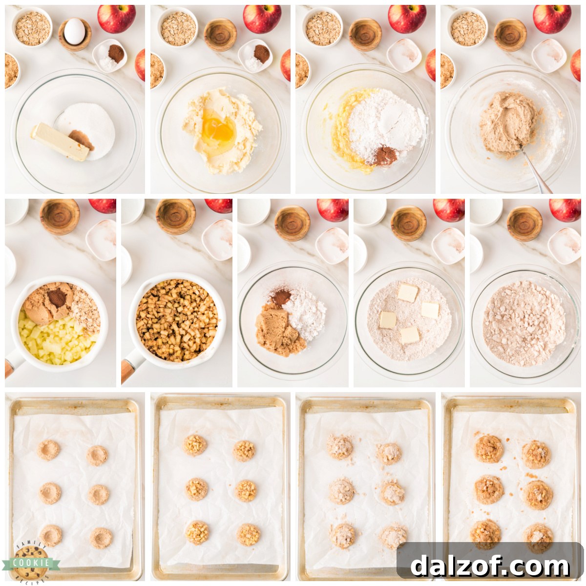 Step by step instructions showing how to make Apple Crisp Cookies.