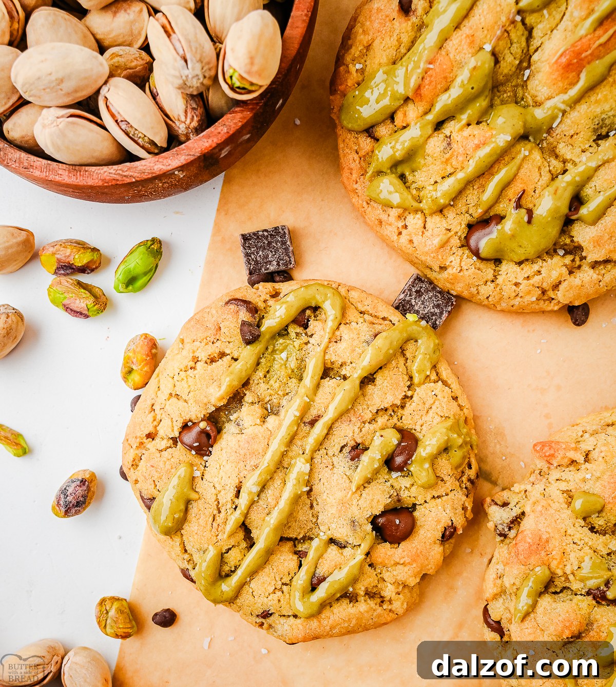 Dubai cookies drizzled with pistachio cream
