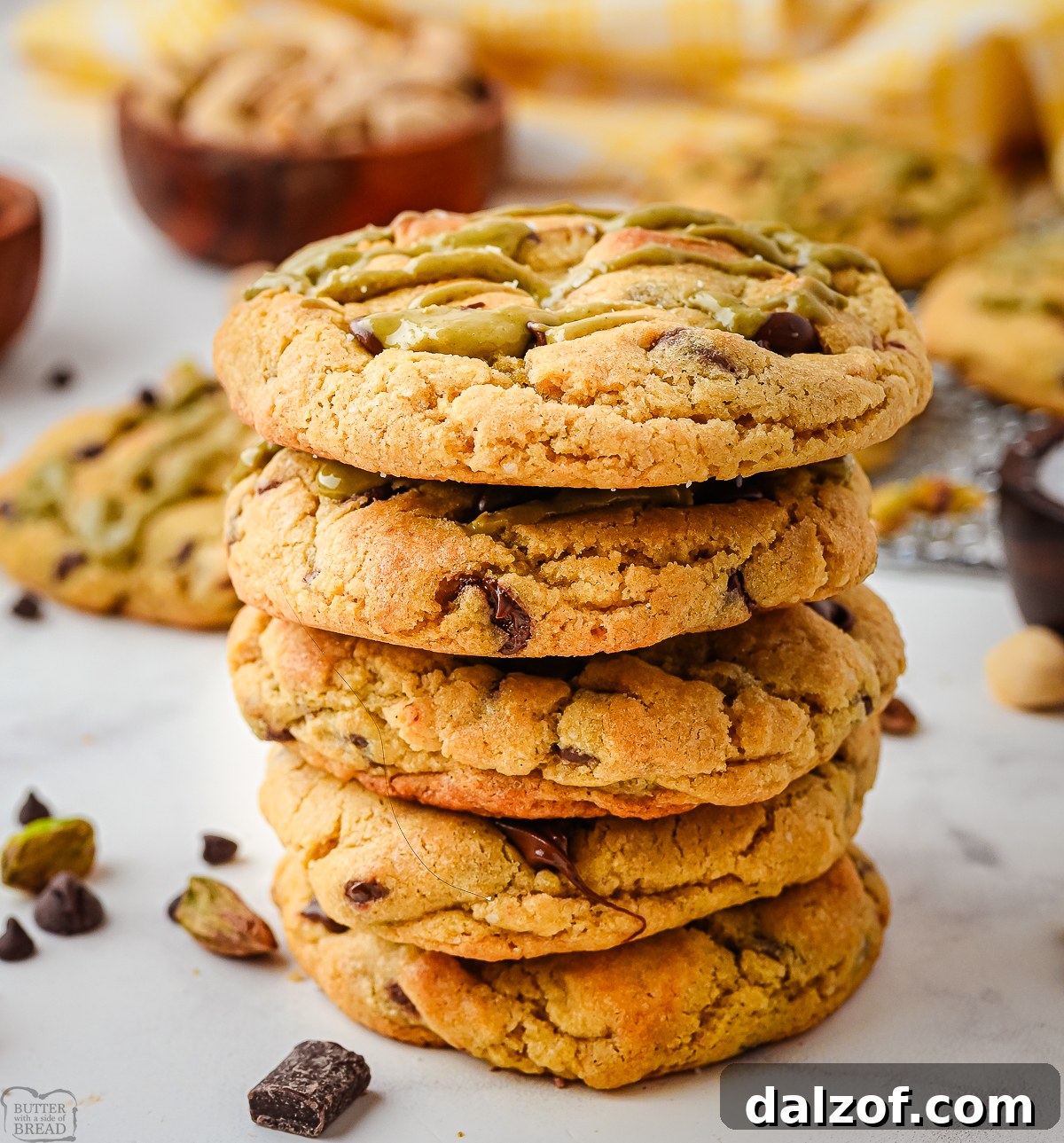 stack of Dubai chocolate chip cookies